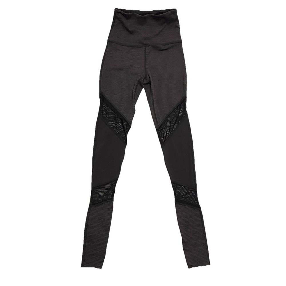 Beyond Yoga Gray/ Black Ankle Mesh Leggings Deco Mirror Paneled Womens Size XS